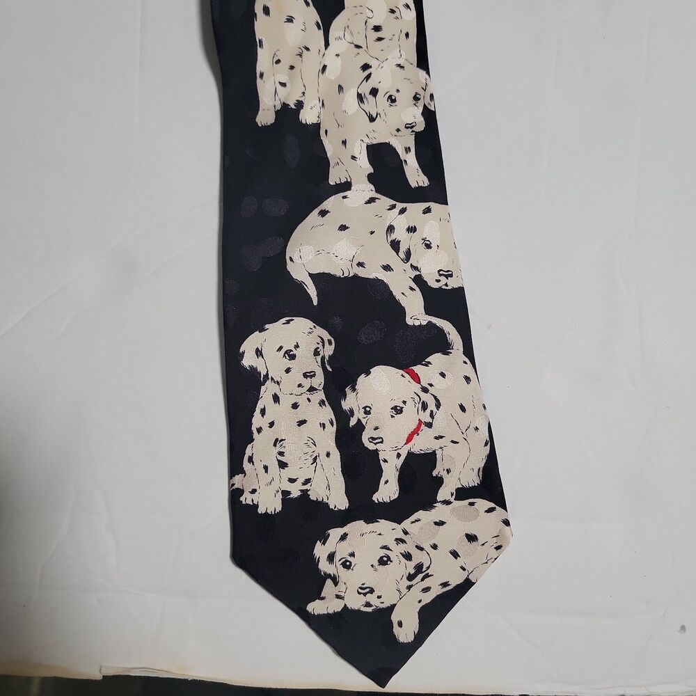 Dalmation Necktie Puppies Black White Classic Tie 57" 100% Silk
